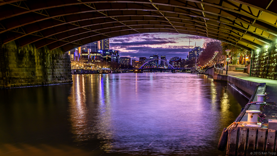 Under Princes Bridge -  Pedestrian Bridge and Ponyfish Island in the distance